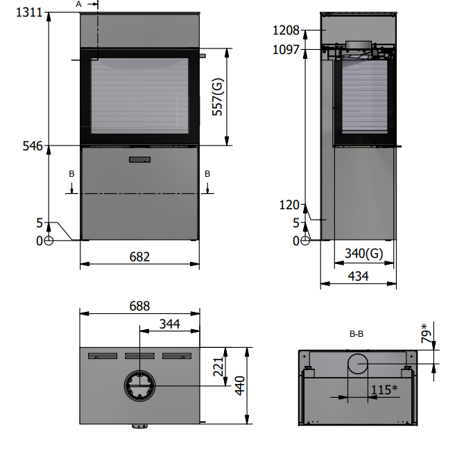 RAIS 600³ Max brændeovn med glas i 3 sider - Billede 4